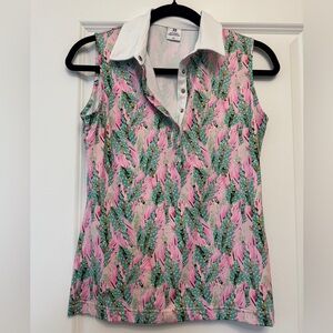 Daily Sports Pink and Green Floral Sleeveless Golf Shirt